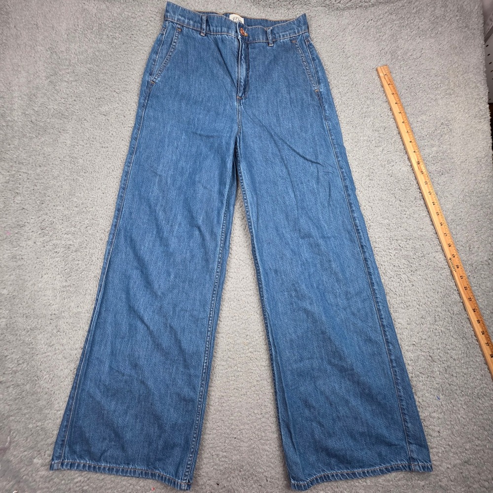J.Crew Wide Leg‎ Jeans Womens 26 Blue High Rise Organic Cotton Lyocell Blend